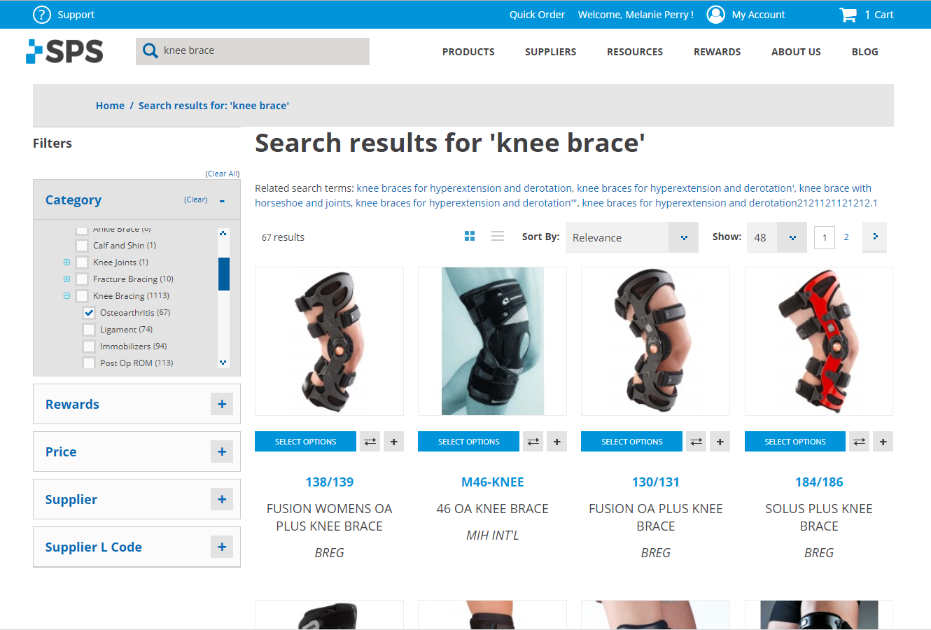 knee brace sort by cat - OA